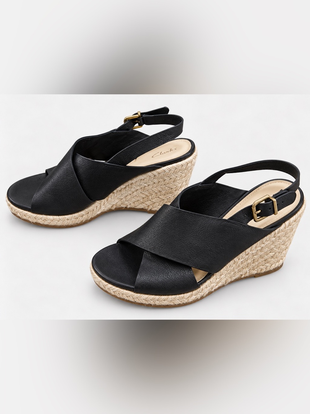 Via Spiga Leather Espadrille Wedge Sandals Black Womens 10